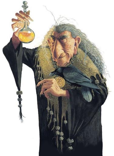 A troll holding a golden potion, illustrated by Brian Pilkington