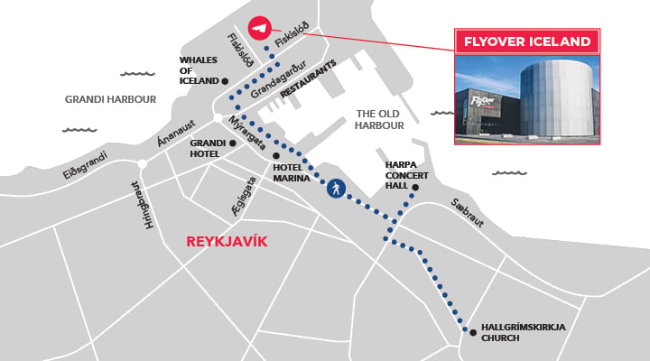 Map of area surrounding FlyOver Iceland.