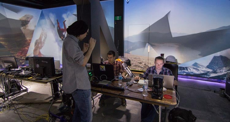 The Moment Factory team at work in the FlyOver Canada UpLift space.