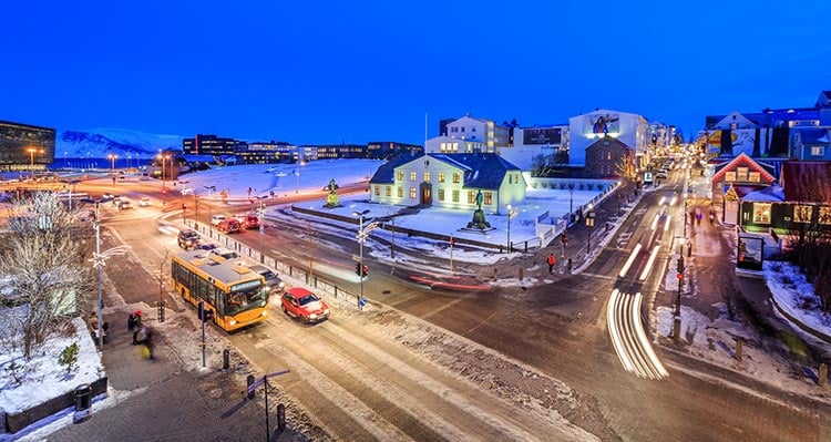 A view of the government building in Reykjavík