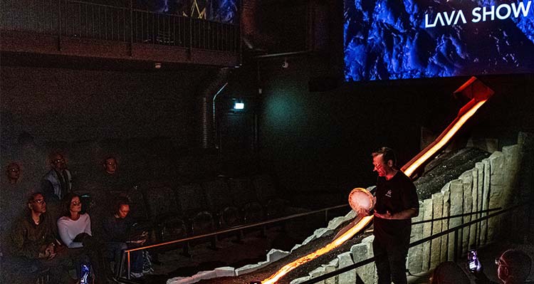 Lava Show in Iceland being presented to a group.